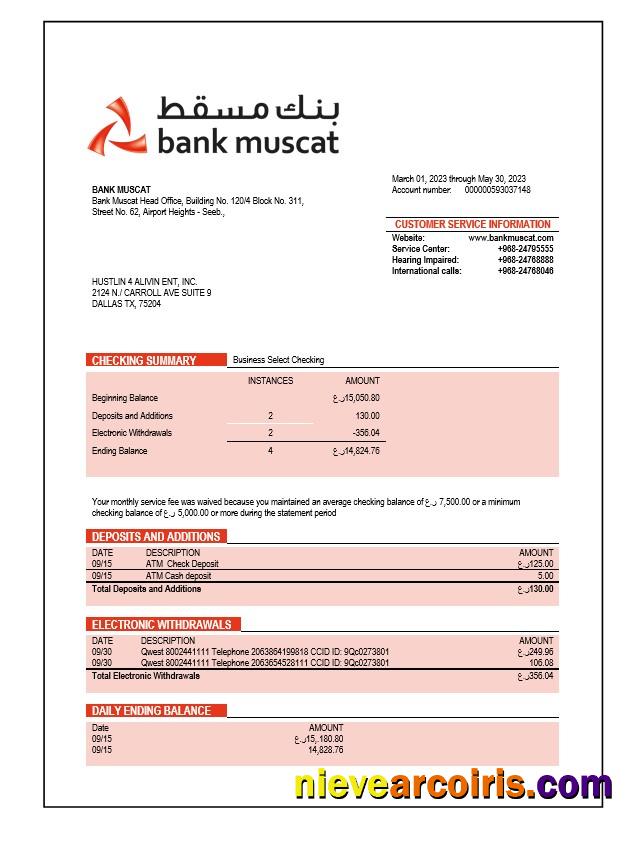 Bank Muscat enterprise account statement